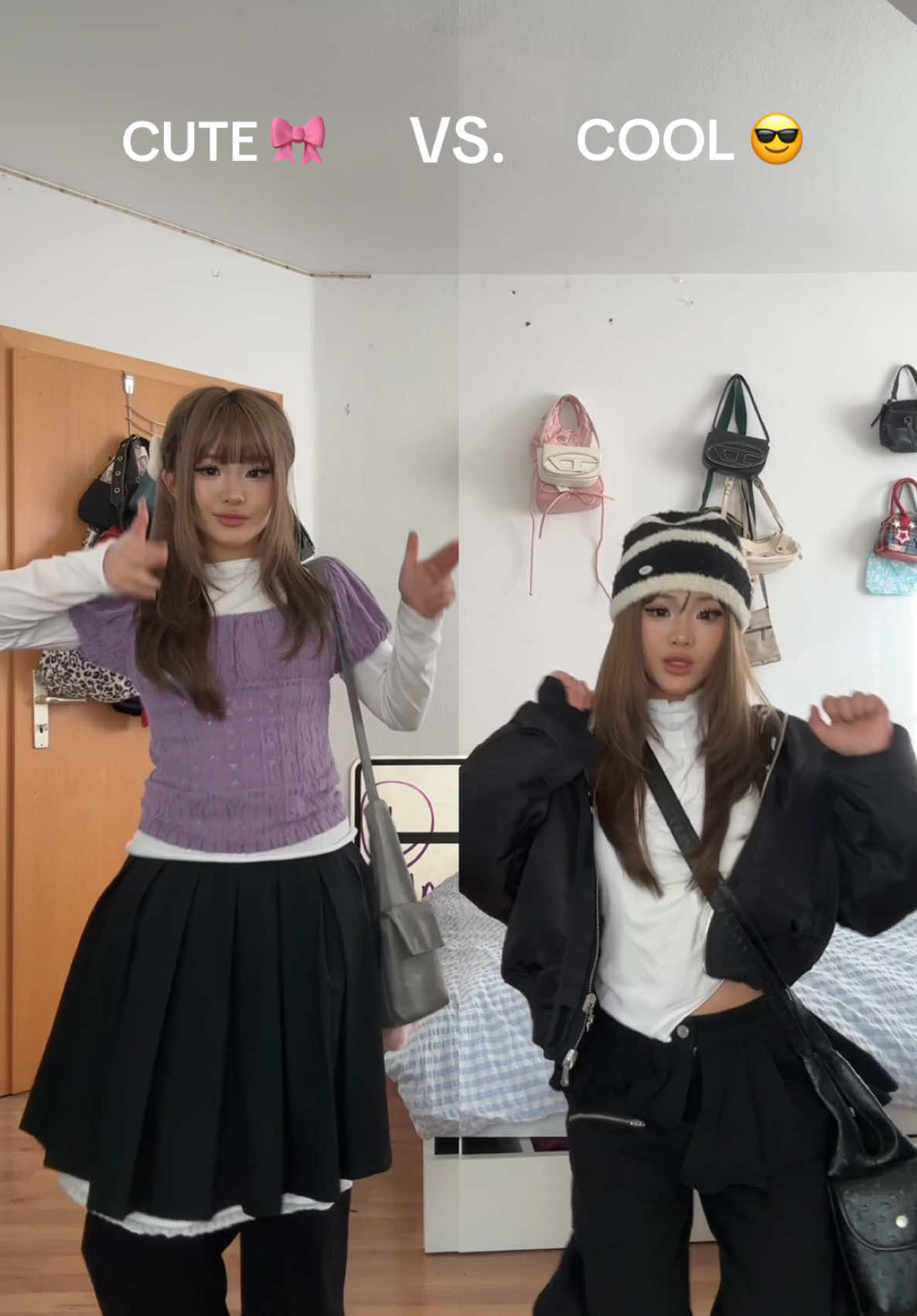 Same base, 2 outfits🥰 Which team are you cute or cool? 🎀😎 #fashiontok #dancetok #dance #fashioninspo #OOTD #outfitidea #style #styling #trending #viral #foryou #fyp #asian #asiangirl 