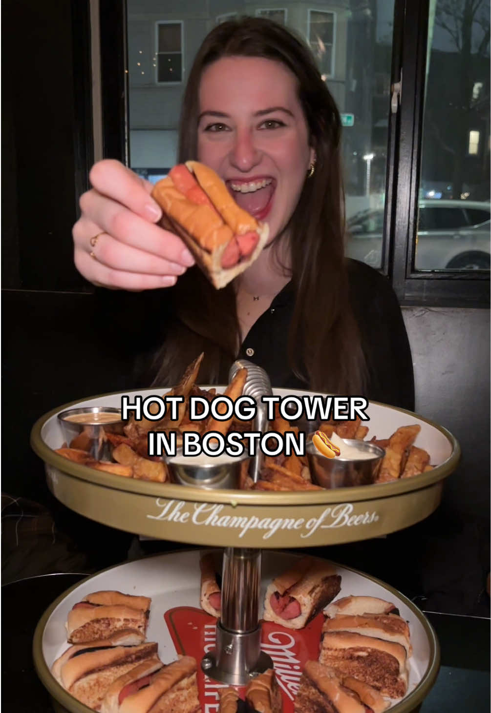 hot dog tower at Trina’s Starlite Lounge! 🌭 #boston #bostonfood #hotdogs #bostonfoodies #food #Foodie #foodietiktok 