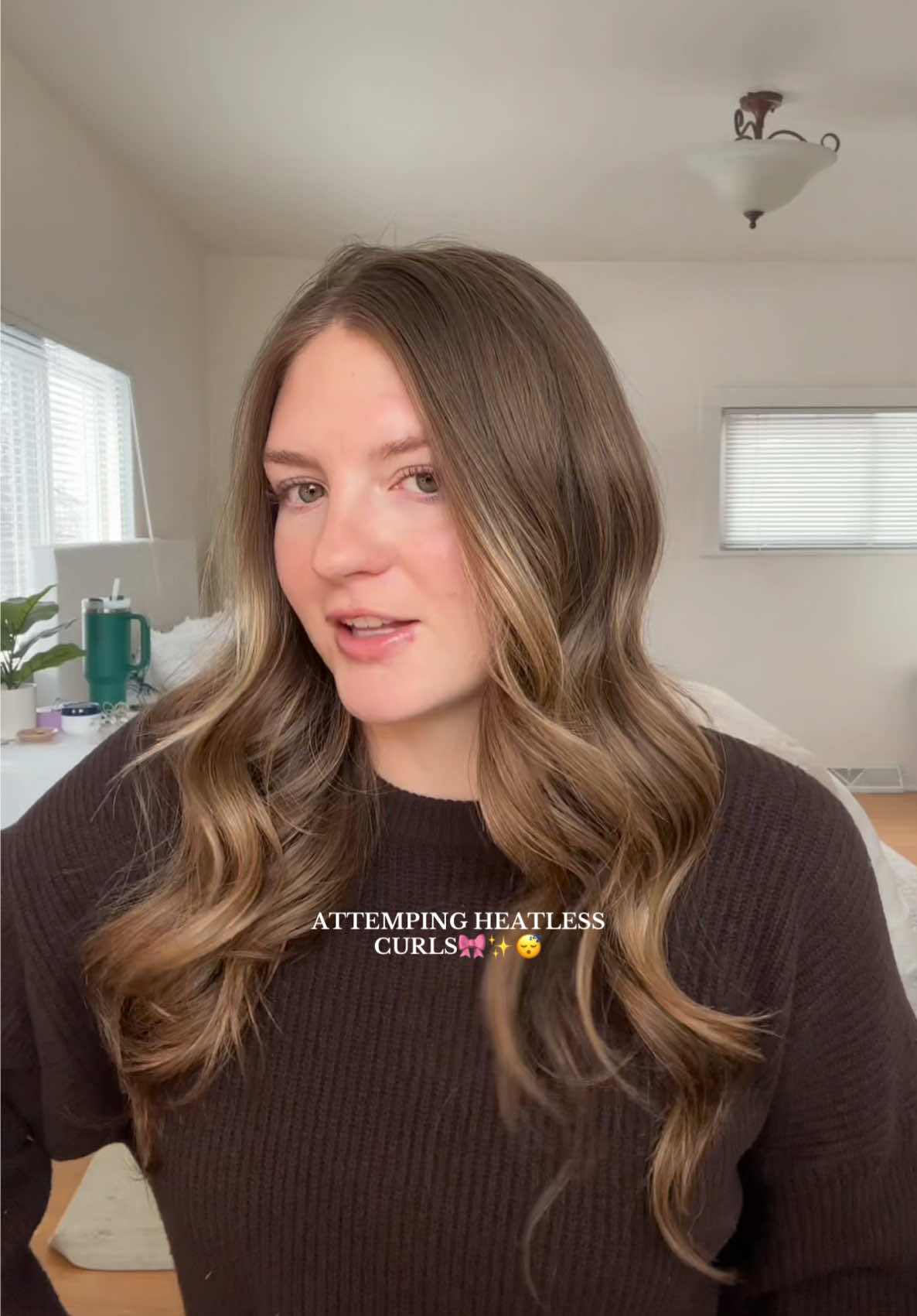 spoiler alert: i actually did good!!! (sorry the sound in his bathroom is awful)  #heatlesscurls #heatlesshair #heatlesshairstyles #heatlesswaves #gotohairstyles #easyhairstyles #hairstylesforschool #hairbeforeandafter #hairtok #collegehairstyle #hairhack #hairtutorial 