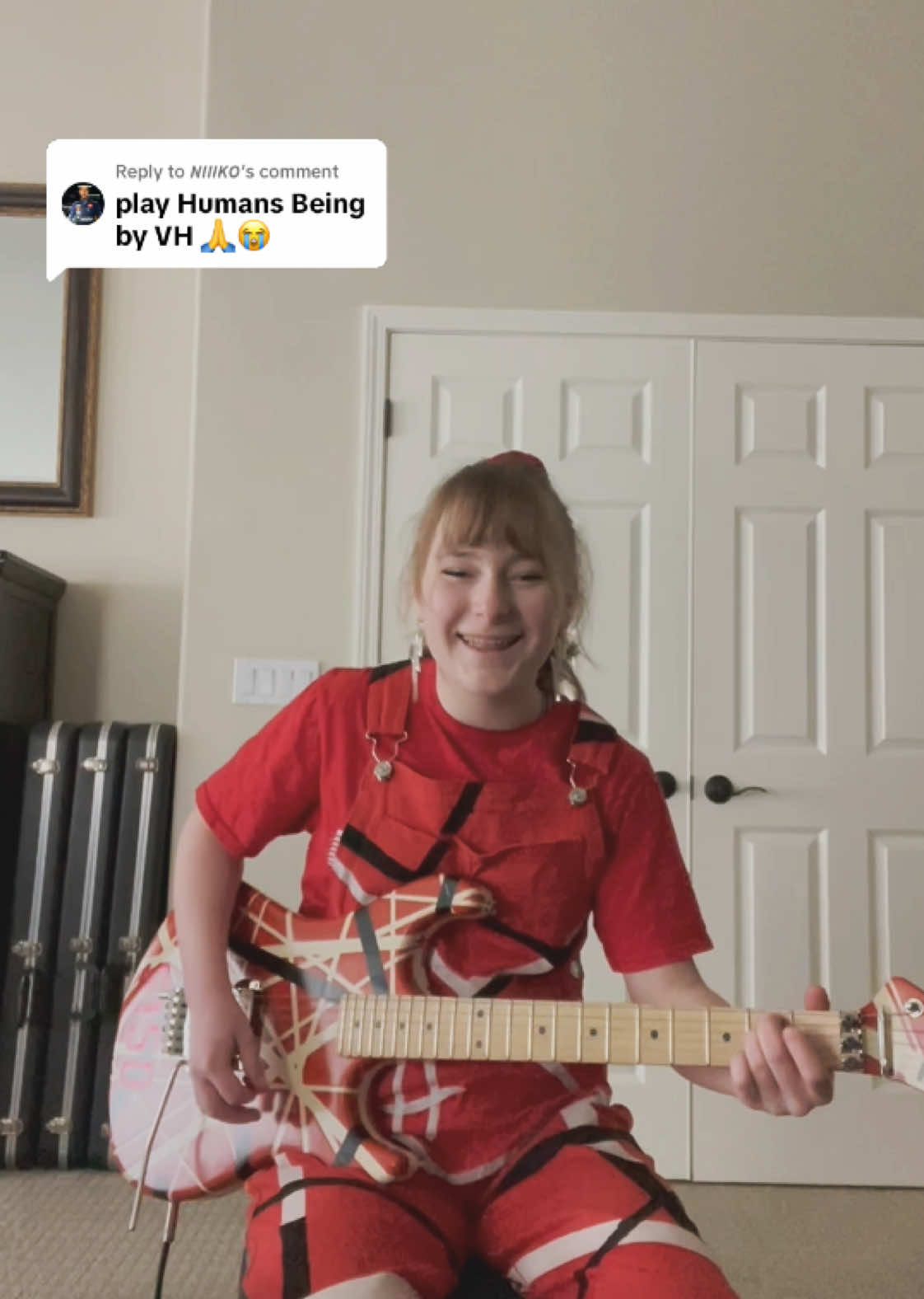 Replying to @𝙉𝙄𝙄𝙄𝙆𝙊 @𝙉𝙄𝙄𝙄𝙆𝙊  HUMANS BEING!! ft. my EVH overalls ❤️  @Sammy Hagar #vanhalen #vanhagar #80s #guitar #cover #80srock #rockmusic #evh #eddievanhalen #femaleguitarist #80smusic #5150 #guitartok 