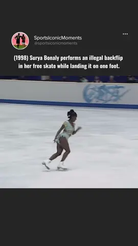 One of Surya Bonaly's most famous backflips occurred during the 1998 Winter Olympics in Nagano, Japan. In her free skate performance, she executed a stunning backflip at the end of her routine, landing it on one foot. This moment is particularly memorable because it was a bold statement in a highly competitive environment. Bonaly's backflip was controversial as it was also against the rules of the International Skating Union (ISU), which prohibited backflips in competition due to safety concerns.  Despite the backflip being against the rules at that time, Bonaly's execution was met with admiration from the audience and remains one of the iconic moments in figure skating history.  #sports #vintage #skating #fyp 