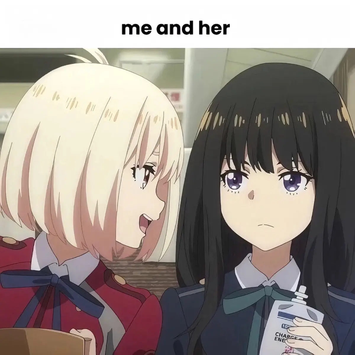 me and her. #Anime #animefyp #relatable #relatableanime #friends #friendship #friendshipgoals #friendsreunion #bestfriend #bestfriendscheck #bestfriendgoals #animeedit #animelover #meandyou #meandher #youandme #pookie #nana #kiminitodoke #lycorisrecoil #sanrio #sailormoon #kamisamakiss #winxclub #barbie #goviral #fyp #besties #onlinefriends 