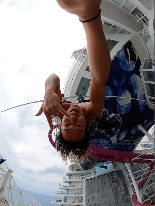 Look down… we dare you 😳@itsuki.hosoe #utopiaoftheseas #cruise #talent #slackline #crew #crewlife #bts