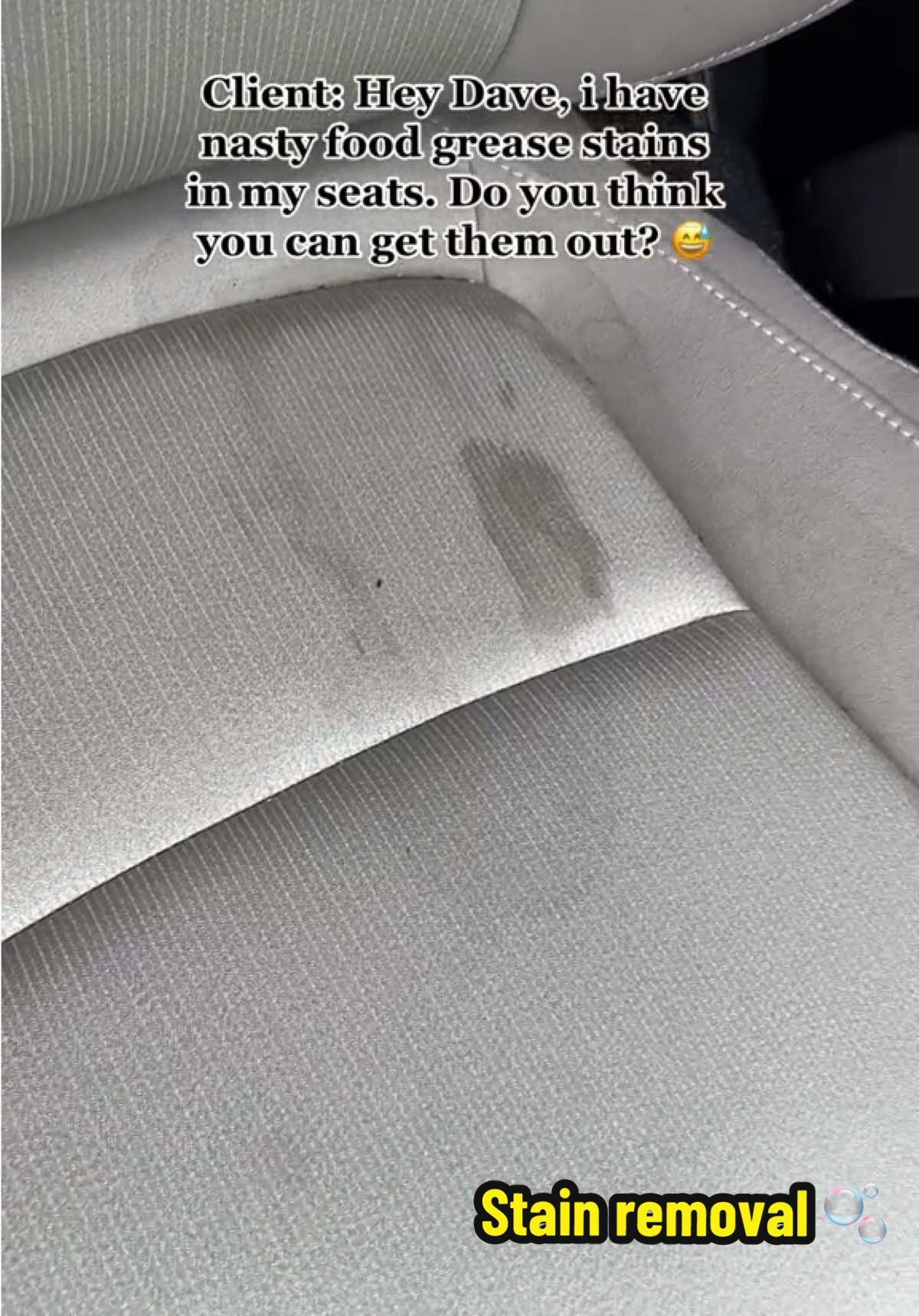 Removing grease stains from seat 🫧 #fyp #detailing #asmr #cardetailing #upholstery #autodetailing #fypシ #foryoupage #stainremover #xyzbca #detaildave 