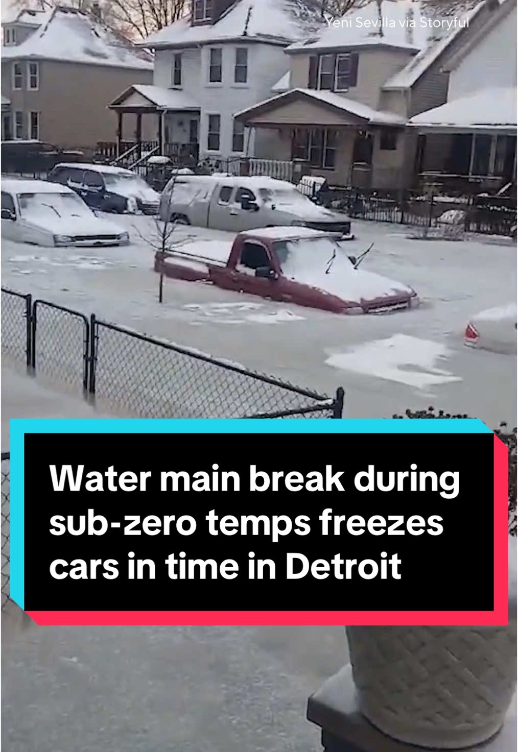 A southwest Detroit neighborhood was seemingly frozen in time this week when a water pipe burst on Feb. 17, sending floodwaters through the area at the same time the region experienced sub-zero temperatures. Officials said as much as 5 feet of water ended up in the street, according to CBS News Detroit, with video footage showing the icy water reaching up to the windows of some vehicles. Dozens of adults and children had to be rescued, as well as a dozen pets, officials said. #detroit #michigan #detroitnews #flooding #weather #winterweather #polarvortex 