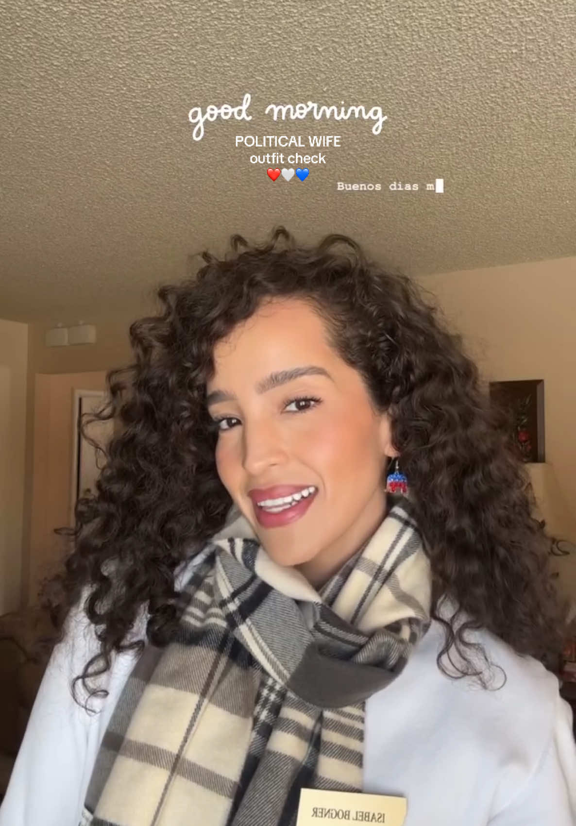 Republican Latina moment—outfit check featuring the earrings my mother-in-law got me last year!  . Hope you have a great Thursday my ladies🎀 and don’t forget to rate my outfit!💙🤍❤️ . #republicanlatina #politicalwifelife #legislatorswife #politicalwifediaries #capitol #montana #politics #senate #legislativespousesgroup #washingtondc #outfitoftheday #outfitideas #republicans #america 