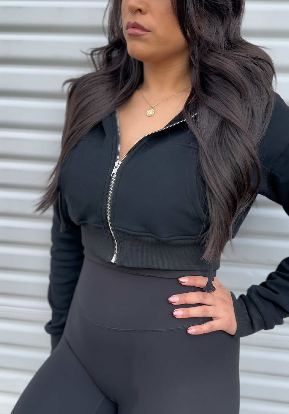 Our luxury loungewear cropped hoodie pairs perfect with our black leggings 🔥🔥 #leggings #hoodie #tilyoucollapse #fyp 