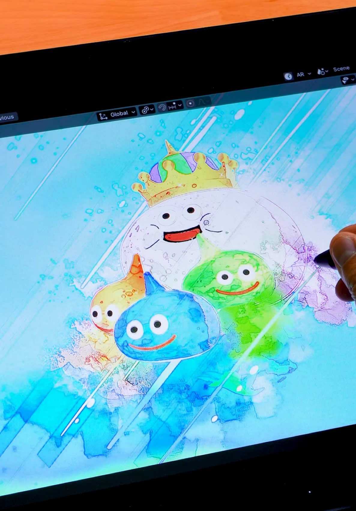 Throwback to these fun slimes from last week 😄 - - - #blender #blendercommunity #blender3d #geometrynodes #digitalart #digitalartist #greasepencil #dragonquest #artistsoftiktok #b3d 
