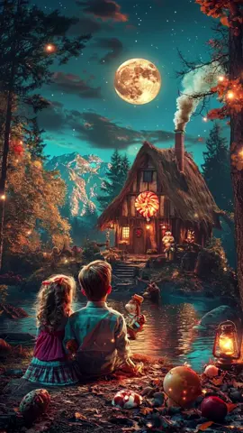 Through the whispering woods, Hansel and Gretel followed the glow… A house of sweets, a cauldron of fate, and a witch’s grin. But in this story, who is truly being lured? #darkfantasy 