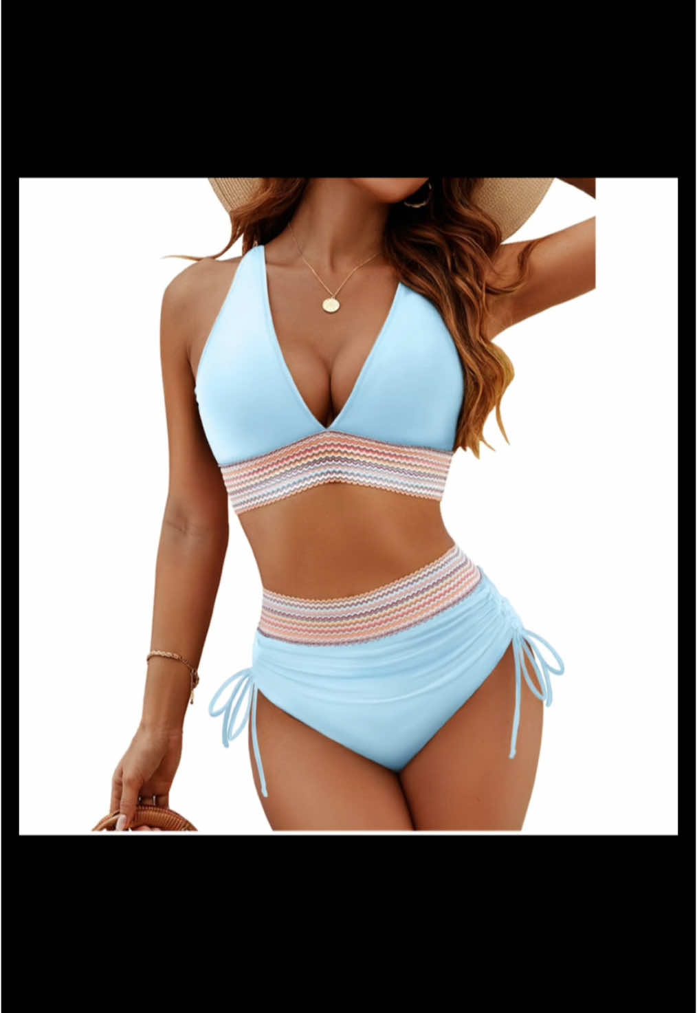 Blooming Jelly Women High Waisted Bikini Sets Tummy Control Swimsuits Color Block Two Piece Drawstring Bathing Suit