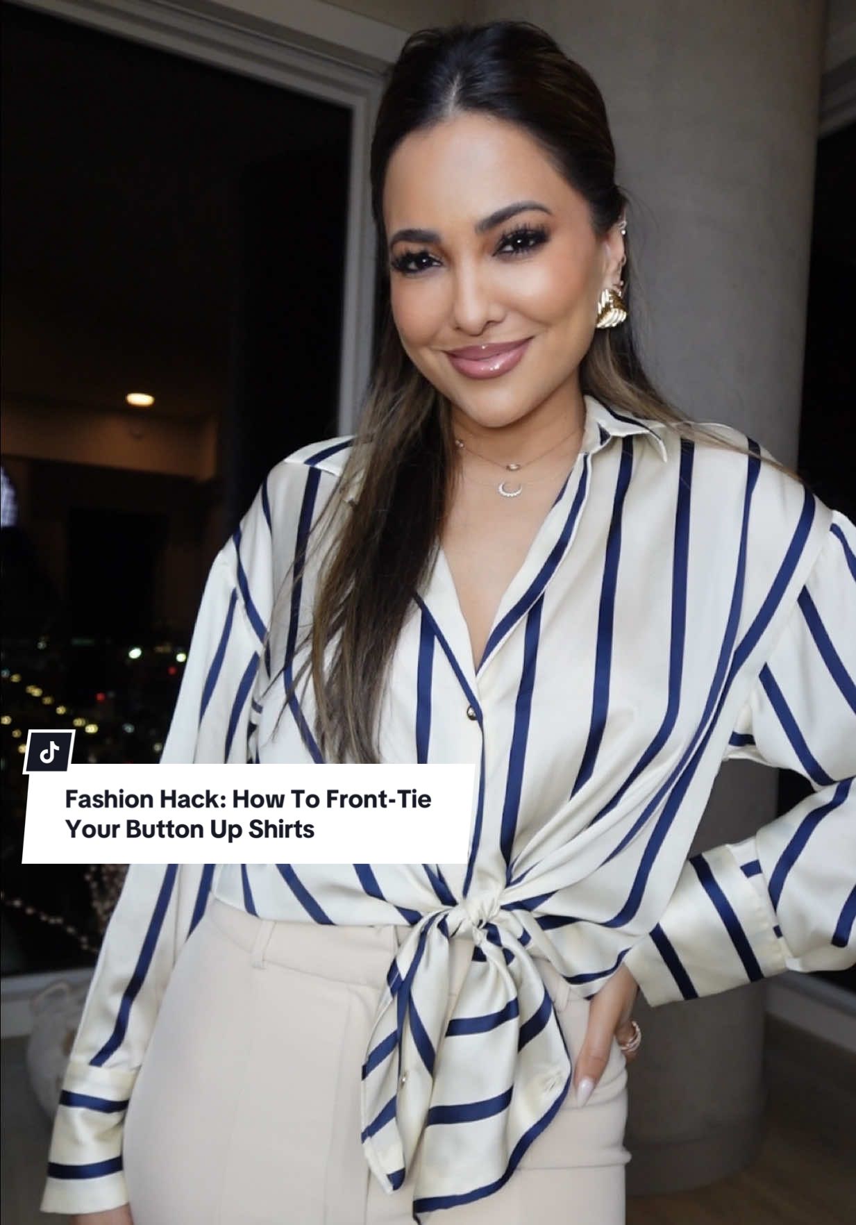 Fashion Hack: How To Front-Tie Your Button Up Shirts✨ #fyp #fashiontiktok  Today’s affirmation: “I trust my inner light, and I let it shine” 🤍 Here’s a super stylish way to tie your button up tops to accentuate your waist!  This is by far my go-to way to tie my shirts because it’s so easy to do, and it stays in place 💫 • #fashion #fashionhacks #style #OOTD #outfitideas #todaysoutfit #styletips #foryoupage #styletips #styleinspo  TAG someone who’d love this, & don’t forget to save it to refer back to when styling!! 🤍✨