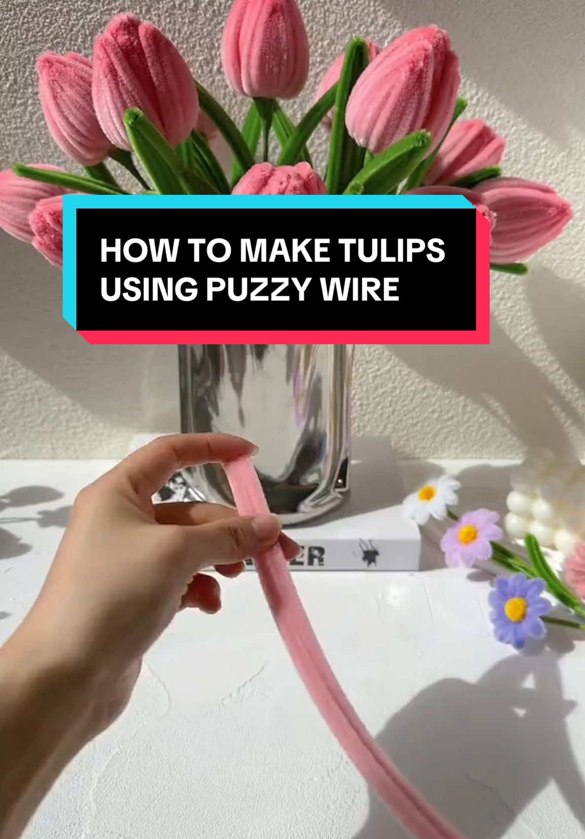 HOW TO MAKE TULIPS USING FUZZY WIRE. #fyp #yellowbasket #fuzzywireflowers #DIY #diycraft #yellowbasket 