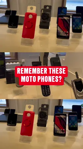 At Motorola’s headquarters in Chicago, the company displayed a whole line of retro classics for a meet and greet with the press. Can you spot the original Razr? 👀 #retro #vintage #technology