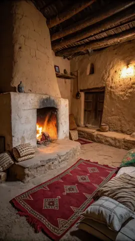 Experiencing cozy moments in ancient clay-built houses. #clayhouse #rustic #cozyhome #homedesign #rurallife #azerbaijanplaces #viral #fireplace #villagehouse 