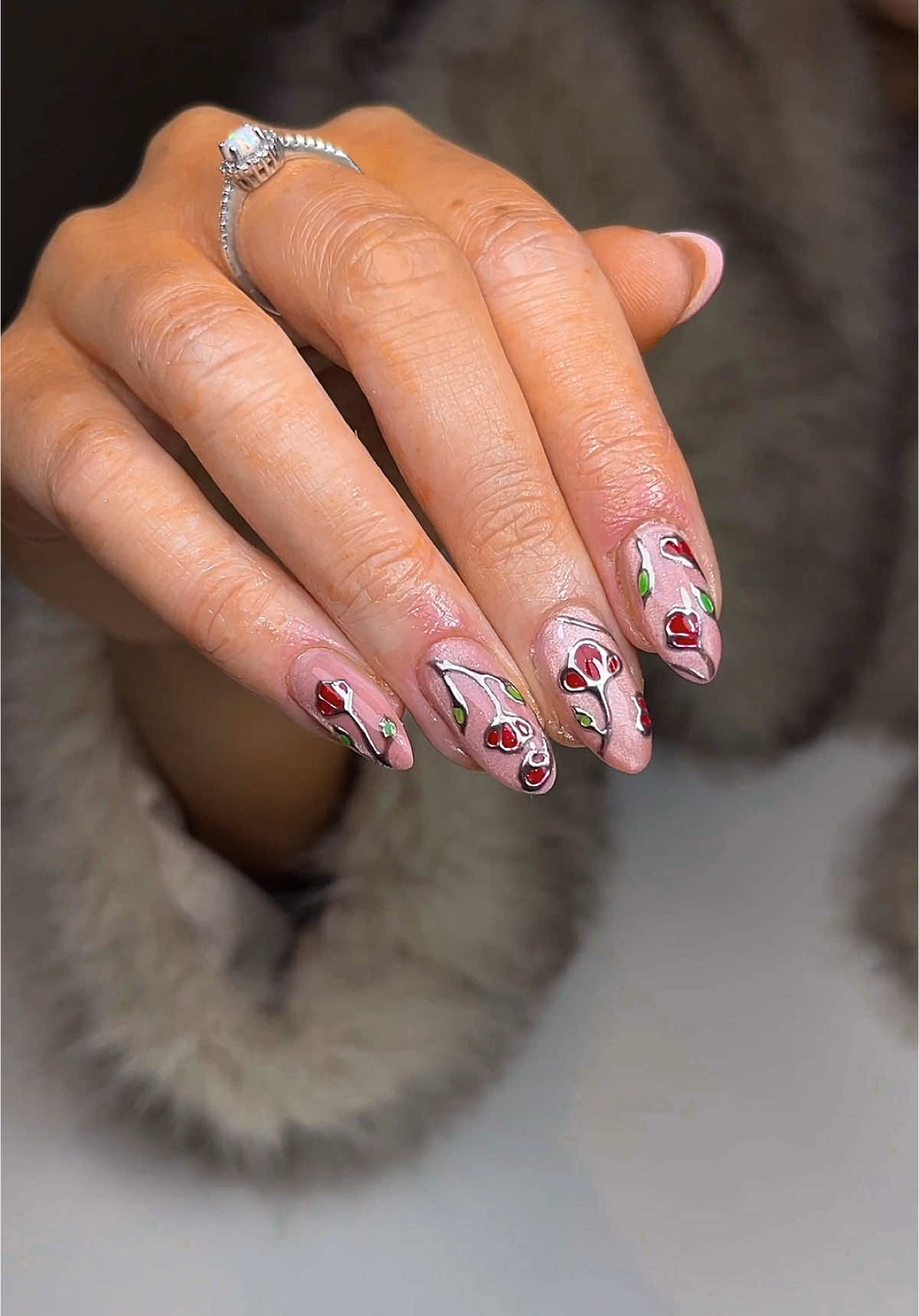 Love love love 🌹♥️ cat eye gel with chrome flowers a nail art lovers dream 😍 using @Glossify pink naturabuild, glossy top, ebony and royal red ✨ cat eye and chrome off Amazon 🫶🏼