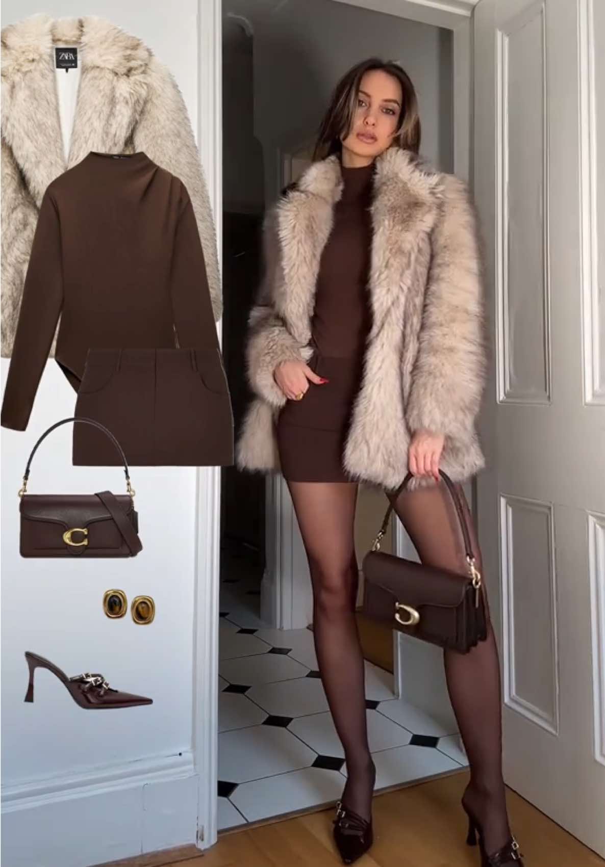Brown & Fur 🤎 #outfitideas #outfitinspo #springfashion #frenchgirl #frenchgirlstyle #grwm #outfitoftheday #oldmoney #outfits #StreetStyle #outfitofthenight #partylook #oldmoneyaesthetic #zara #zaraoutfit faux fur coat from Zara Red: 0/9941/870/712/02