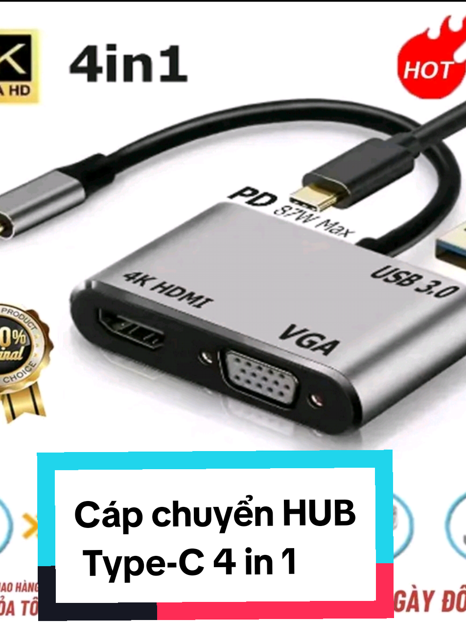 Cáp chuyển hub type c 4 in 1 USB Type-c ra 2 cổng HDMI/VGA #xuhuong #capchuyendoi #hdmi 
