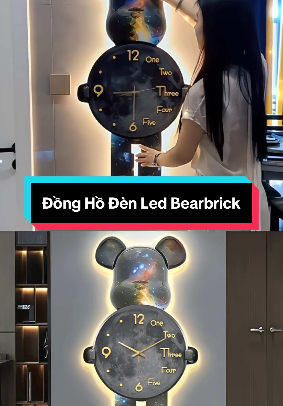 Đồng Hồ Đèn Led Neon Treo Tường Hình Gấu Bearbrick.  #decor#trangtri#donghotreotuong#donghodenled#donghogaubearbrick#xuhuong#fyp#tieucanh 