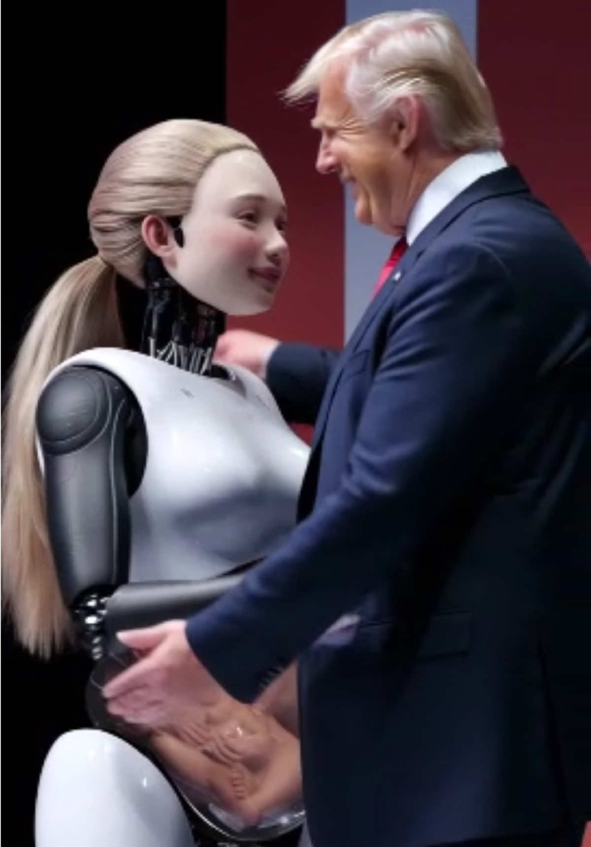 Did Trump gave her a hug?🤔Elon musk finally introduces this humanoid pregnant robot to Donald Trump! #elonmusk #donaldtrump #robotics #trendingvideo #fyppp #aigenerated  Disclaimer: This content was generated using artificial intelligence (AI) tools. 