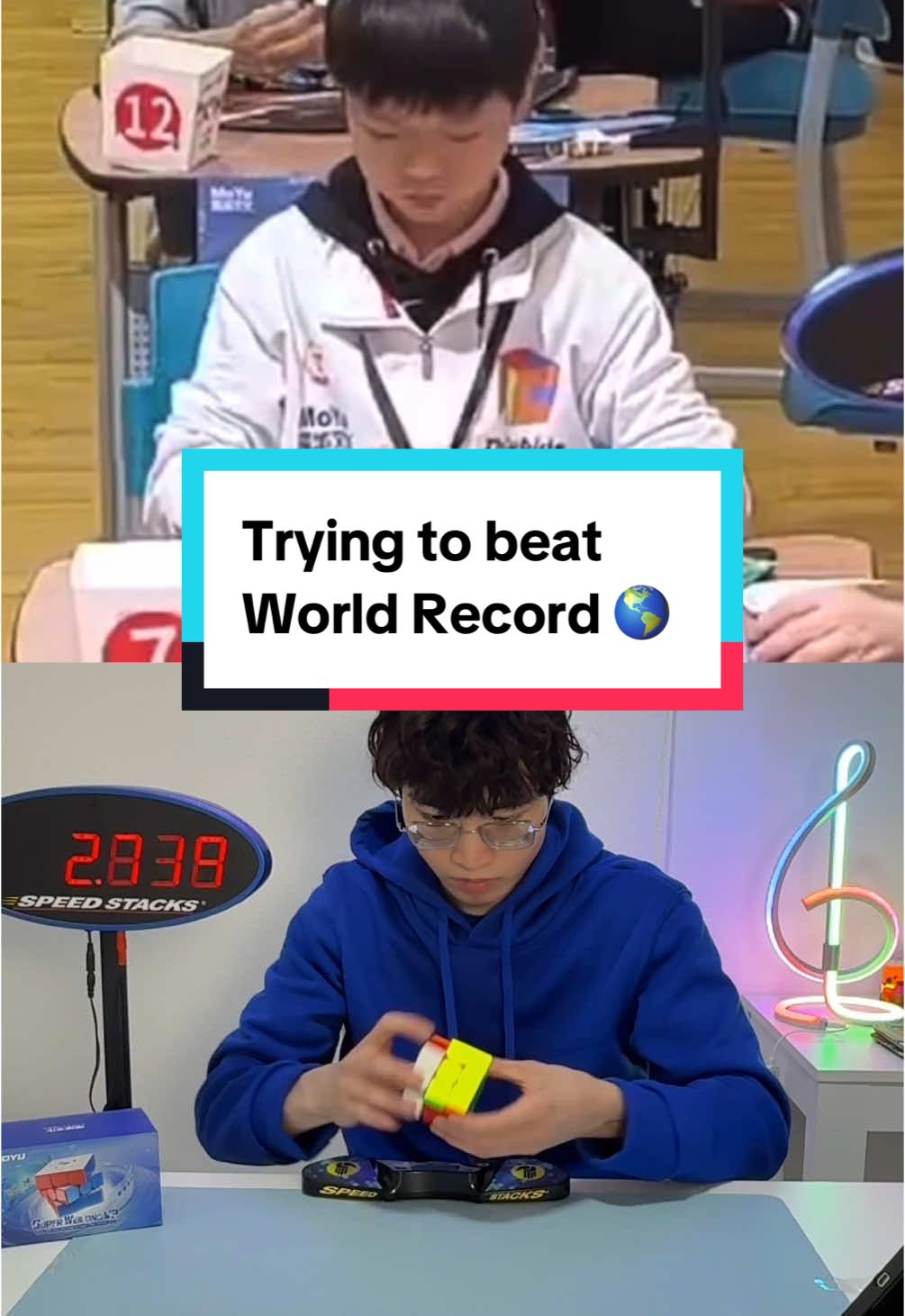 Can we beat the world record? 🌎 #rubikscube #cubing #cuber This is Yiheng Wang who is the current Rubik’s cube world record holder at 3.08 seconds! #moyucube #moyuculture #superweilongV2 #wcucube 