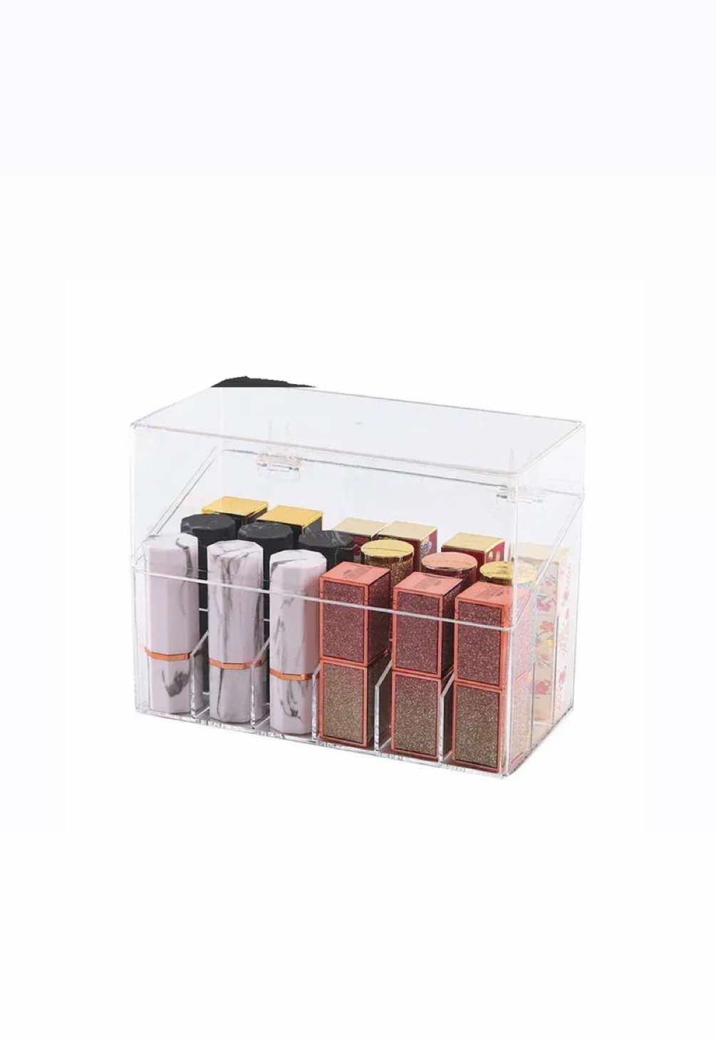 organizing my fav lippies with lipstick organizer with cover can fit 24 slot! #lipstickorganizer #makeuporganizer #storagebox #videoaesthetic #racuntiktok #lipstick 