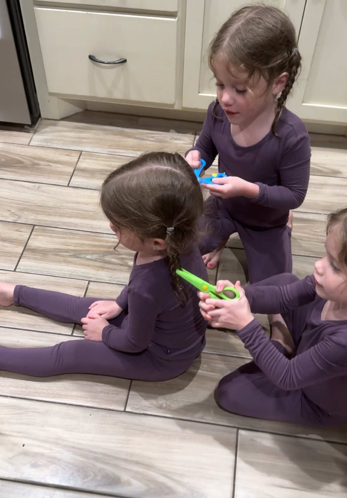 Immediately made sure all of the real scissors were locked up #toddlers #toddlergirls ##viral##triplets##tripletgirls##identicaltriplets##momlife##fyp##tripletmom##toddlerlife