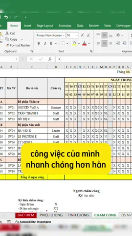 Từ ngày có bảng chấm công, công việc nhanh hơn nha #daotaotinhoc #tinhocvanphong #meotinhochay #excel #sachexcel #tinhoc 