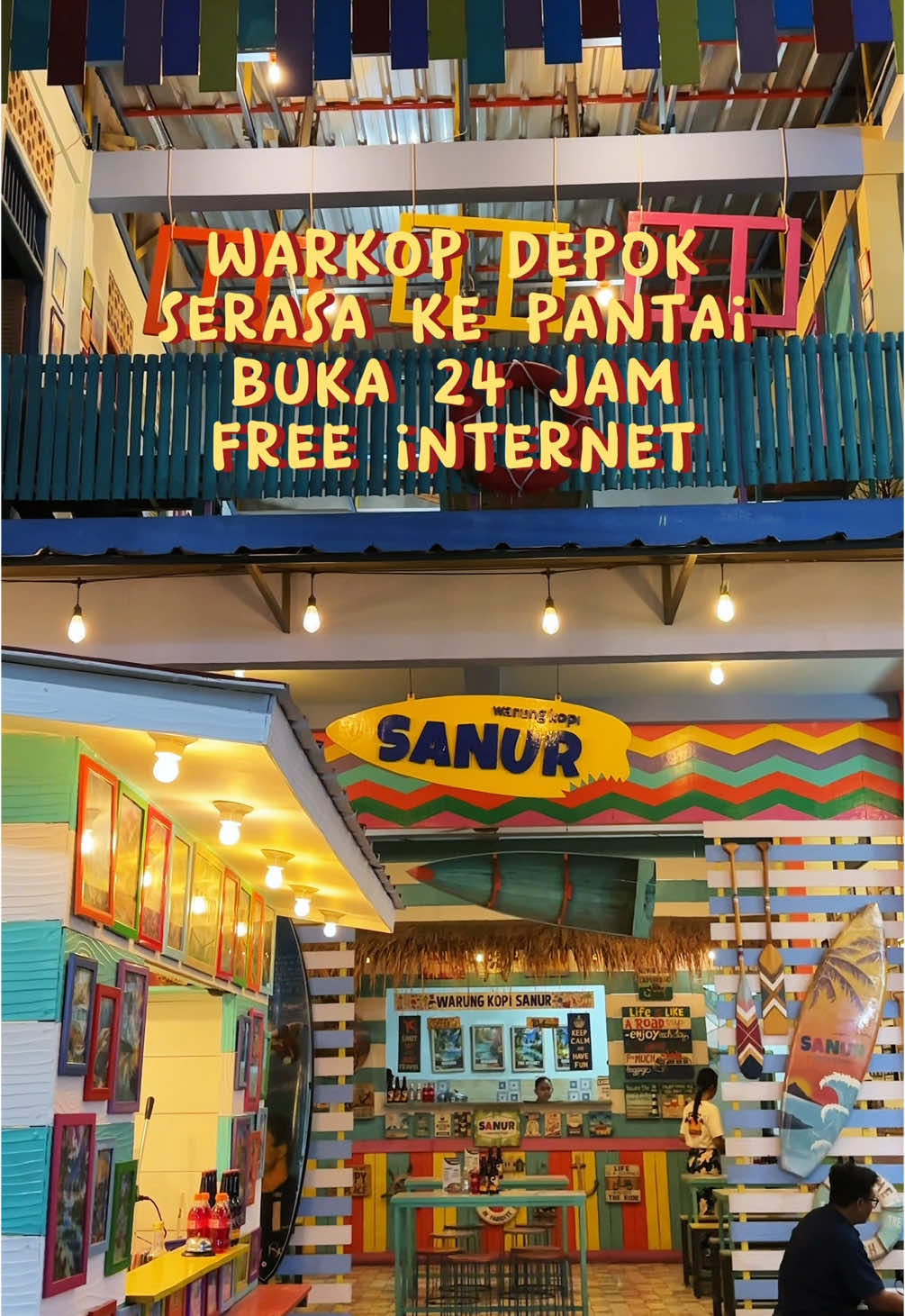 WARKOP DI DEPOK BUKA 24 JAM & FREE INTERNET‼️ Dekorasi dan temanya lucu kaya pantai gituu, disini juga free internet cocok buat nongkrong/nugas 👌🏻 📍Warung Kopi Sanur 🕰️24 Jam ▫️Jalan Raden Sanim No. 32A Tanah Baru, Beji, Depok (Google Maps 