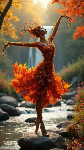 Dance of the Autumn Spirit 🍂 Amid the golden glow of an autumn forest, a mystical ballerina adorned in swirling maple leaves dances gracefully on a rock by a shimmering waterfall. This animated scene captures the essence of fall’s enchantment – leaves drifting in the breeze, sunlight filtering through the trees, and the quiet harmony of nature. #ballerinasoftiktok #dancer #AutumnMagic #naturedance #fallvibes🍂  🎵Ludovico Einaudi - Primavera (Jakob's Piano cover)