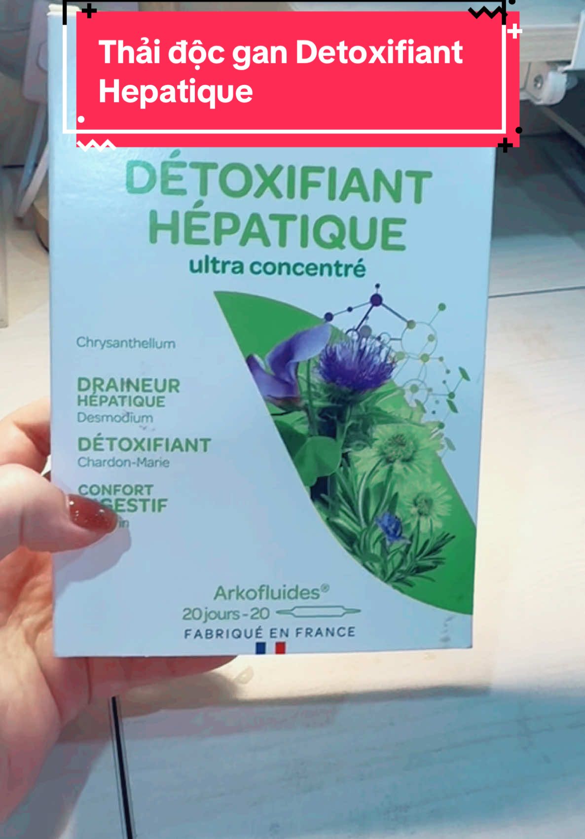 Làm đẹp từ bên trong đâyyyyy .....   thải độc và cân bằng chức năng gan, làn da sáng hơn, giúp cơ thể hấp thụ tốt hơn các chất dinh dưỡng nè... 👉👉Mẫu mới - Thải độc gan 20 ống  Arkofluides Détoxifiant Hépatique Bio - ARKOPHARMA - hữu cơ 100%, đã được cấp chứng nhận AB – Agriculture BIO bởi Ủy ban công nhận canh tác hữu cơ ECOCERT. ☘ Arkofluides Détoxifiant Hépatique Bio là sản phẩm th.ải đ.ộc gan lí tưởng, giúp loại bỏ đ.ộc tố từ gan và túi mật, thúc đẩy chức năng gan, đảm bảo hoạt động thông suốt của gan và mật, phù hợp với người có nhu cầu th.ải đ.ộc gan với thành phần hoàn toàn từ thảo dược quý! ☘ Thành phần chính: - cây kế sữa (chardon-marie) với hoạt chất silymarin giúp tăng cường chức năng đào th.ải đ.ộc tố của gan, đồng thời ổn định màng tế bào, ngăn chặn sự xâm nhập của các chất độc hại gây ra v.i.êm gan, xơ gan,…  - chiết xuất từ lá hương thảo( Rosmarinus officinalis) giúp tăng cường chức năng gan và đường mật, hỗ trợ silymarin cho gan khỏe hơn. Thành phần thứ ba không thể thiếu chính là chiết xuất từ cây kim tiền thảo (Desmodium adscendens) được chọn lựa khắt khe để giữ lại nhiều nhất hoạt chất flavonoid– giúp chống oxy hóa, lợi tiểu đồng thời bảo vệ tế bào gan khỏi nguy cơ mắc v.i.êm gan và u.n.g thư gan. ☘ Ngoài ra Arkofluides Détoxifiant Hépatique Bio còn được bổ sung thêm thảo dược khác như hoa cúc giúp thanh nhiệt giải độc, loại bỏ chất béo dư thừa trong gan; chiết xuất từ lá hồi hương giúp tăng cường khả năng tựth.ải đ.ộc của cơ thể và giảm sự hình thành các loại khí đường ruột trong quá trình tiêu hóa. Mỗi hộp thải độc gan Arkofluides Détoxifiant Hépatique Bio là một liệu trình detox cho gan với 20 ống thuốc dạng lỏng không chứa cồn, không chất bảo quản và chất làm ngọt, được bổ sung thêm nước chanh cô đặc tự nhiên, đem lại hương vị tươi mát mỗi khi sử dụng. - Sản phẩm cũng thích hợp dùng cho những người thường xuyên làm việc trong môi trường ô nhiễm khói bụi, hút thuốc lá và uống nhiều rượu bia, đang trong quá trình phòng chống v.i.êm gan, u.ng t.hư gan và bị nhiệt, nóng trong. ☘  th.ải đ.ộc gan Arkofluides Détoxifiant Hépatique Biođược Tiến sĩ – Bác sĩ Brigitte Blond giới thiệu là tpcn 3 trong 1 tốt cho gan trong bài viết “ Les plantes amies de votre foie” đăng trên tạp chí Sức khỏe Pháp Santemagazine.fr , số ra ngày 21/8/2015. Lưu ý: Thực phẩm này không phải là thuốc và không có tác dụng thay thế thuốc chữa bệnh!##xuhuong #following #follow #follower #xuhuongtiktok #xaykenhtiktok #affiliate #affiliate #mebimsua #viral #tiepthilienket #thaidocgan 