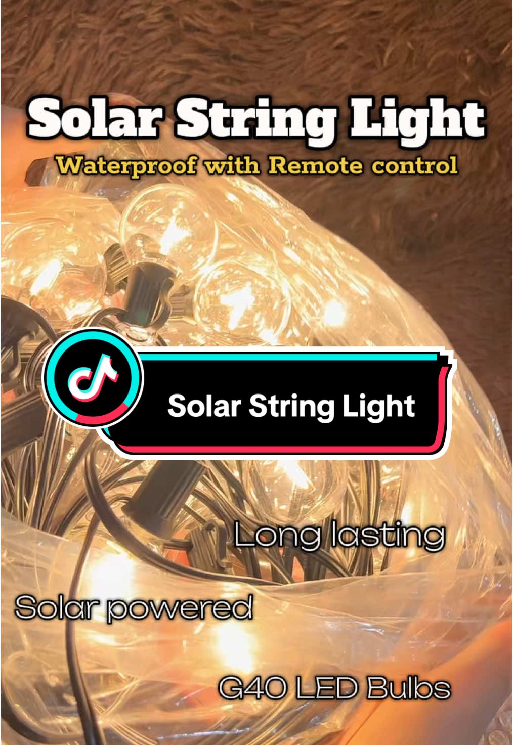 Solar String Lights Outdoor Waterproof with Remote, G40 LED Bulbs Patio Lights Solar Powered/USB for Outside, Patio, Porch, Backyard, Garden, 2200K #solarbulb #bulblight #bulbsolar #garden #solarlight #stringlight #waterprooflight 