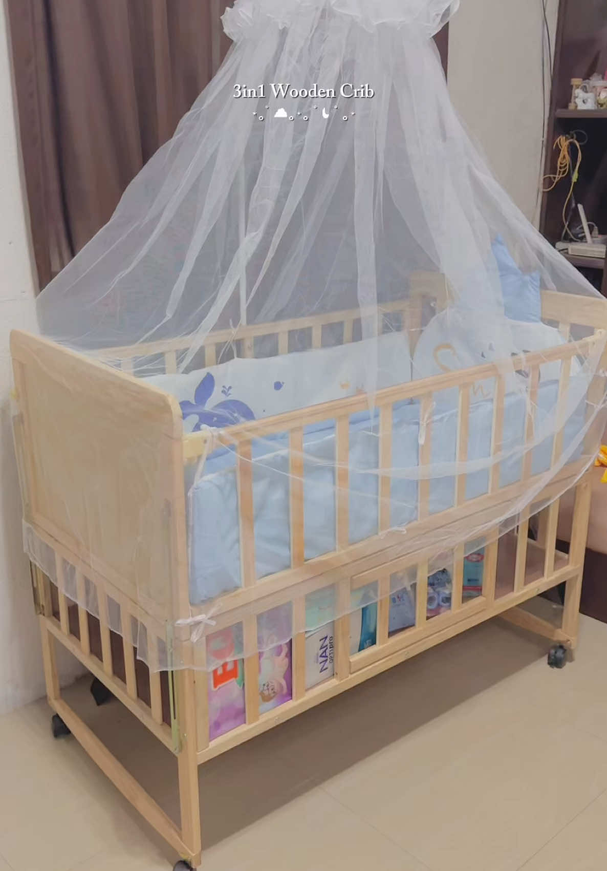 super ganda nitong wooden crib💯#woodencrib #cribwithmosquitonet #fypvira #babemax #cribforbaby 