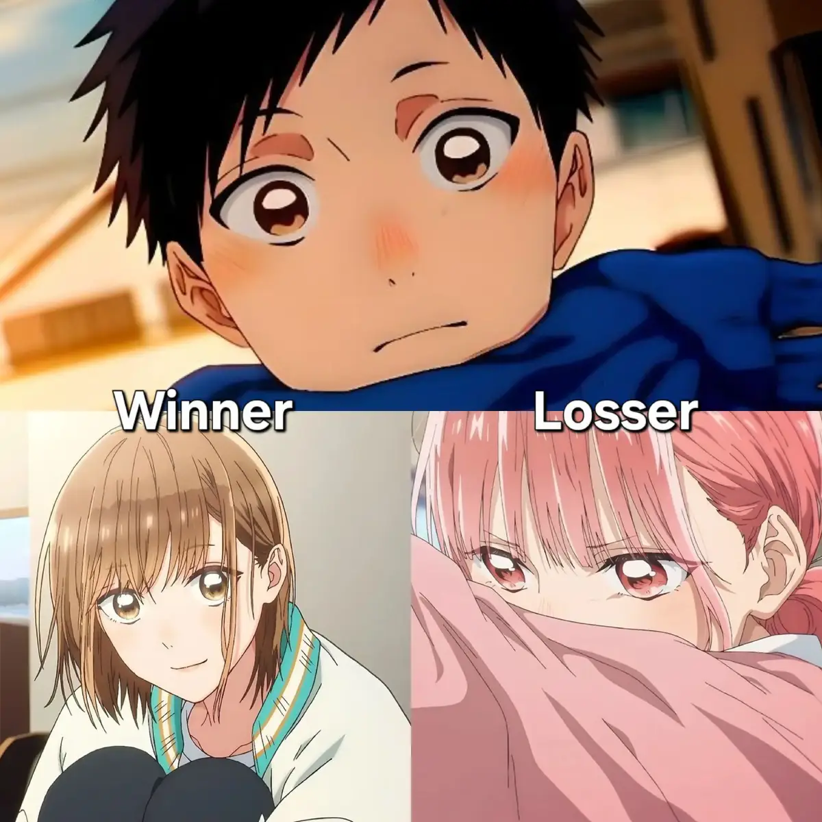 Winner 😆 and Loser 😔 #Love #animelove #edit #anime #animeedit #edit  #bluebox #roshidere #roshidere #classnodaikirai #amagamisanchinoenmusubi #horimiya #oregairu #shikimori #fuufuijoukoibitomiman #dandadanedit #shikimoriisnotjustcute#fyp #fypシ゚  #darlinginthefranxx #kiminitodoke 