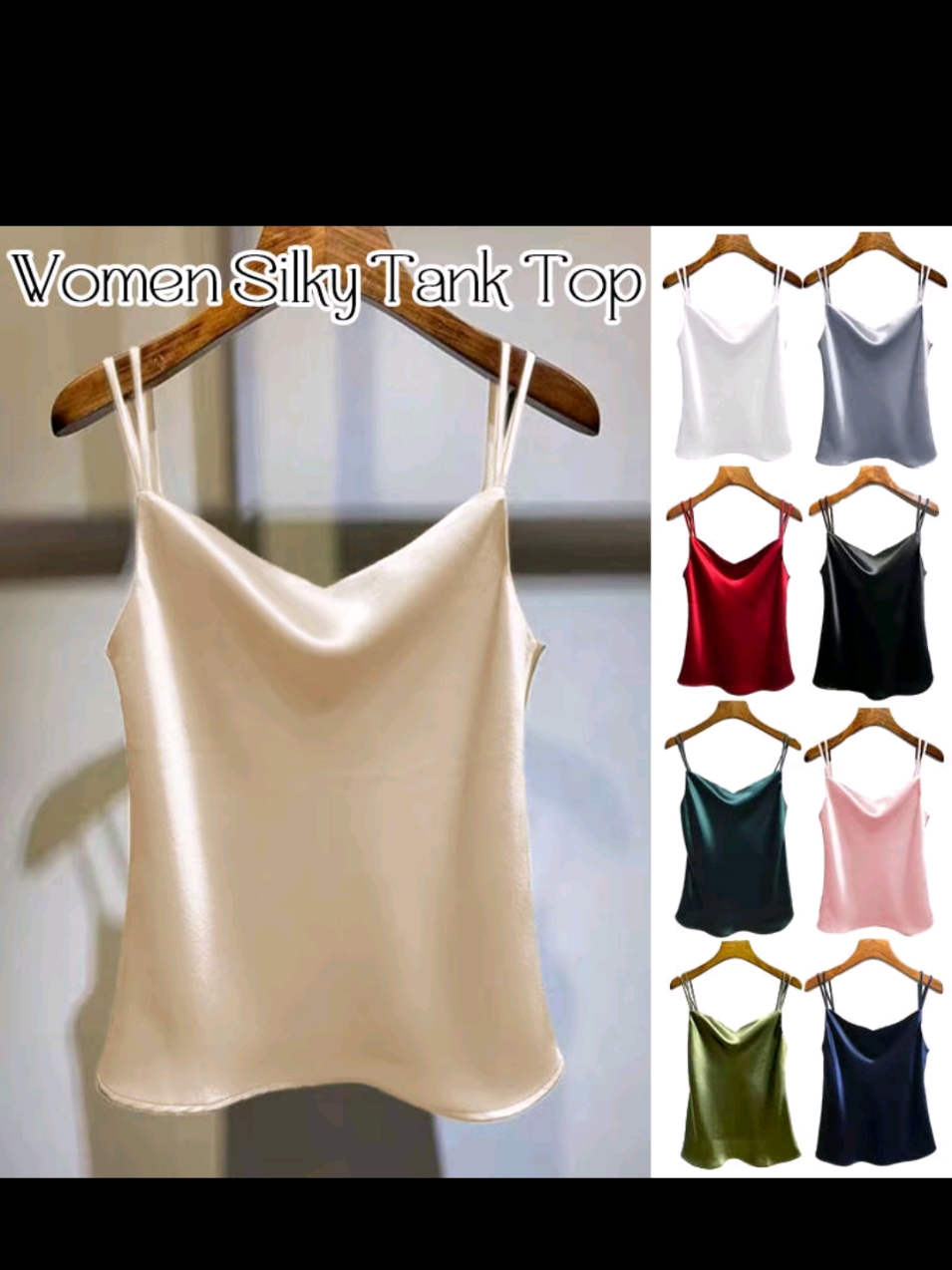 Ladies Silky Strappy Satin Vest Casual Sleeveless Solid Tops Shirt#top #OOTD #fashion #tiktok #foryou #trending #CerealCerdik 