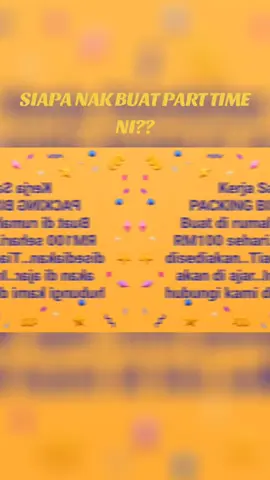 Kerja Sambilan PACKING BISKUT RAYA -Buat di rumah sahaja -Gaji RM100 sehari -Bahan bahan disediakan -Tiada pengalaman akan di ajar -Lelaki perempuan boleh memohon Info penuh sila wasap 01157731081 sekarang!! Kekosongan terhad!!