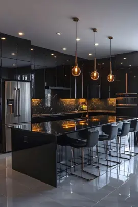 The sleek black cabinetry combined with luxurious marble accents creates a sophisticated vibe, perfect for modern living. With stylish pendant lighting and a spacious island, this space is both functional and eye-catching. What do you think? Do you love dark colors in your kitchen? 🖤 They’ve been trending lately! At Pro Joinery, we specialize in bespoke furniture tailored to all your needs. Let’s create your dream kitchen together! #ProJoinery #BespokeFurniture #DarkColors #KitchenDesign #HomeInspiration #InteriorDesign #homedesign #kitchenfurniture #kitchen #furniture 