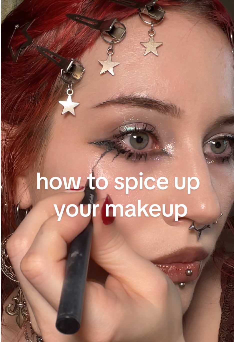 10 ways to spice up a simple look. 10!! which one is your favorite? necklace from rat bastard  @𝔎𝔯𝔦𝔰𝔰𝔶  earrings from @Regalrose (discount code: OATMILK15) products- spiral @lhcosmetics infinity ink liner dots @gavissibeauty retro liner in blue raspberry  @mehronmakeup fleur prisma paradise paint yellow blush @colourpopcosmetics matte about hue  stars and fake highlights  @mehronmakeup white paradise paint pearls @halfmagicbeauty face pearls glitter @karlacosmetics velvet dreams loose eyeshadow  @sushyglowcosmetics iridescent coral  @halfmagicbeauty glitter pill in microcosm  fake lashes @lhcosmetics infinity liner star freckles @flowerknows brown liner #creativemakeup #funmakeup #spiralmakeup #starmakeup #colorfulmakeup #altmakeup #grungemakeup 