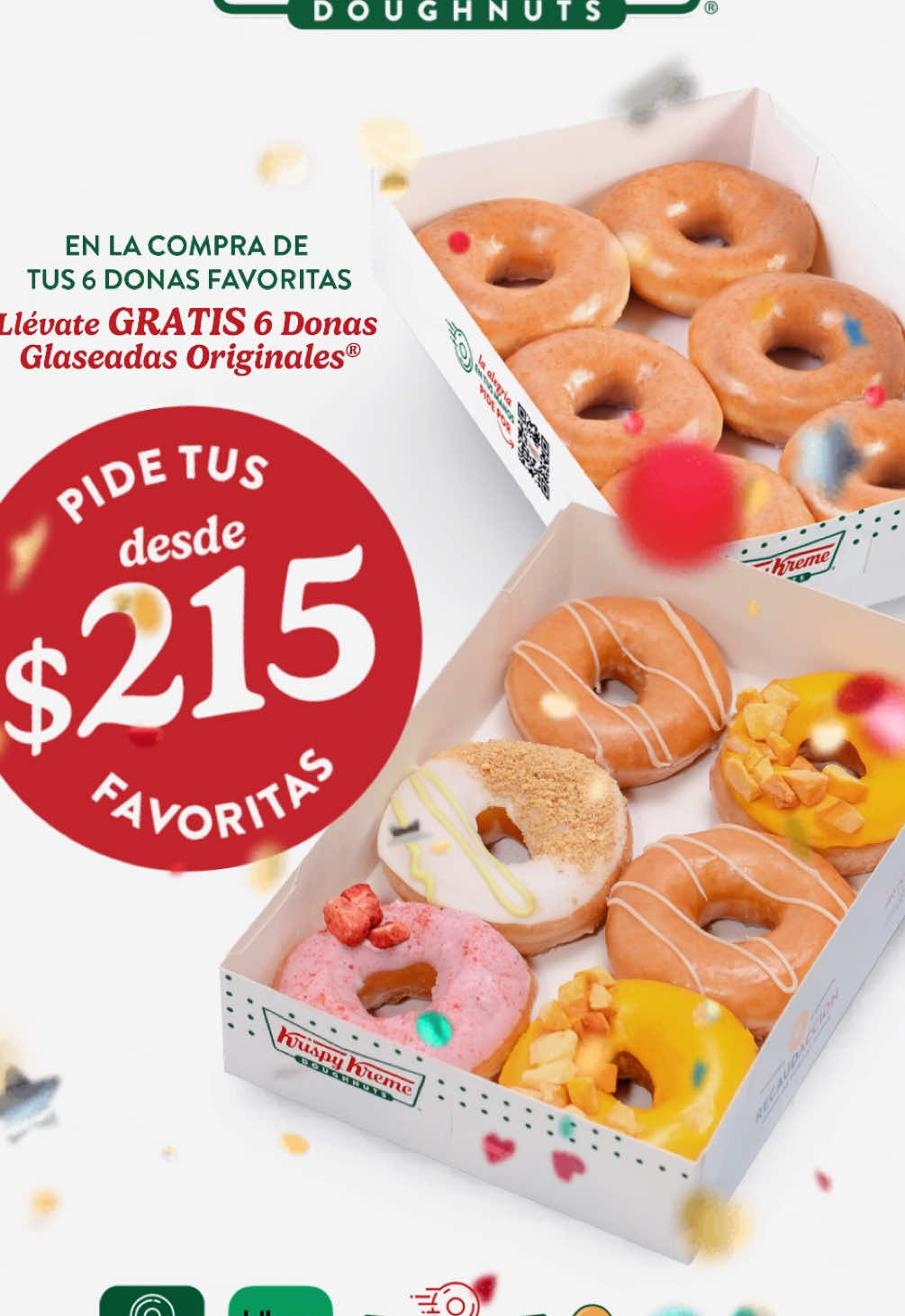 🍩 ¡Este fin de semana llévate tu Docena! ✨🧞 Solo el 1 y 2 de marzo compra 6 Donas variadas y te damos 6 Glaseadas GRATIS 🤩🍩 Promoción válida en tiendas y pedidos a domicilio 🛵 #KrispyKreme #Donas #Doughnuts #Promociones #Ofertas #México 