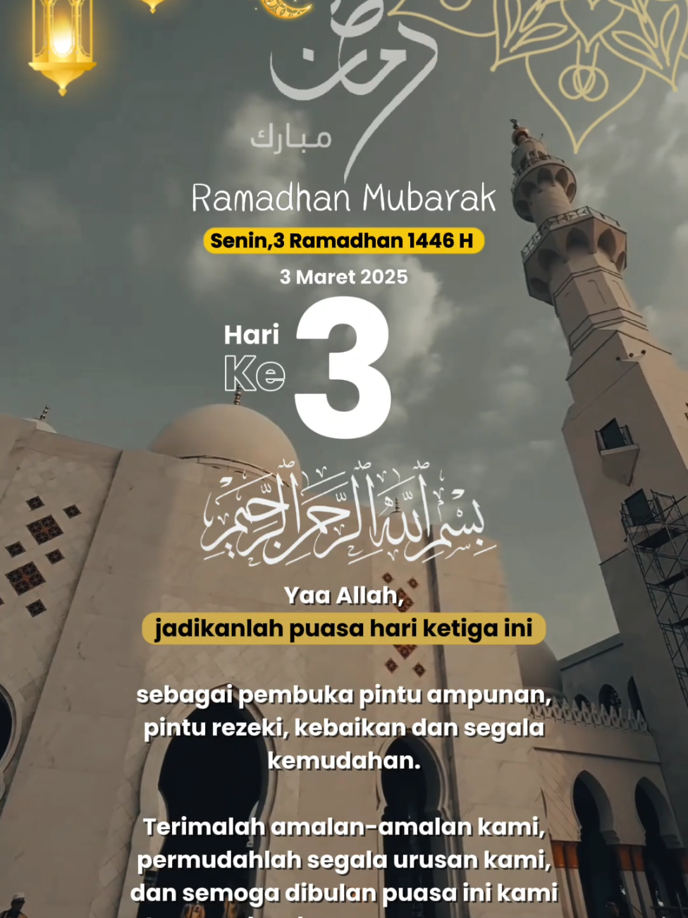 Senin, 3 Maret 2025 / 3 Ramadhan 1446 H Ramadhan hari ke 3  #quotesaesthetic #ramadhan2025 #marhabanyaramadhan #reminderislamic 