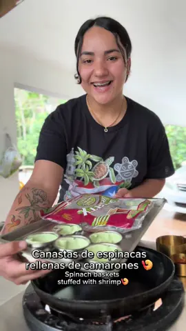 Receta receta para tiktok 🫶🏽🫶🏽🫶🏽canastas de espinacas rellenas de camarones. #lanegraysusrecetas 🌿#recipe #food #foodie #fyp #tiktok 