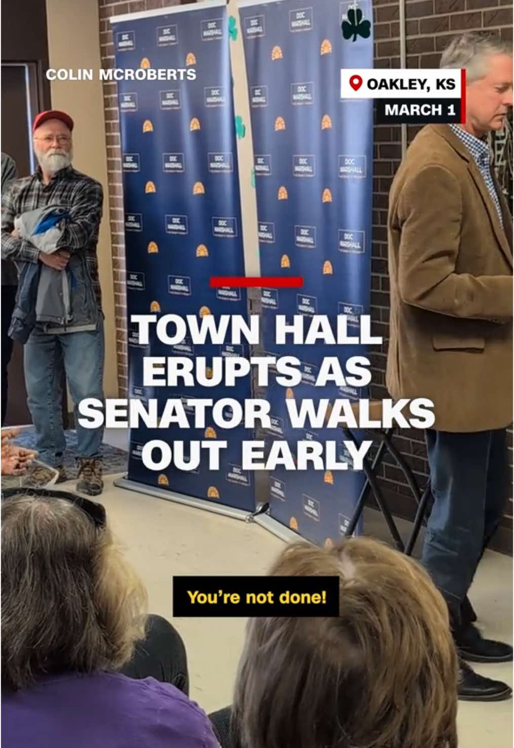 Senator Roger Marshall left his town hall early in Oakley, Kansas, after a larger-than-expected crowd pressed him about DOGE cuts, including jobs held by veterans. Colin McRoberts, who recorded the town hall, spoke to CNN about the Republican senator’s abrupt exit. #cnn #news #politics #politicstiktok 
