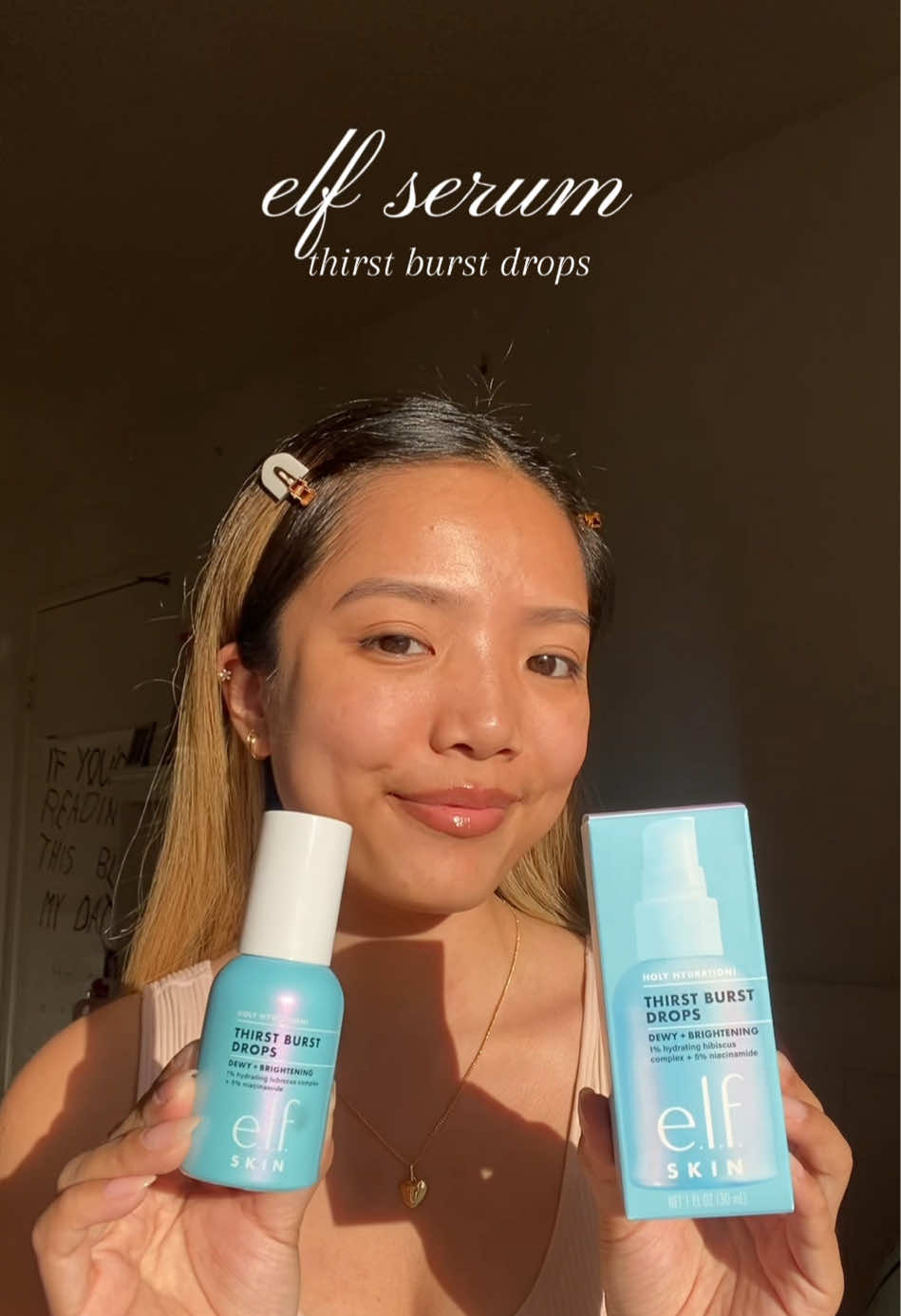 hydrated skin for an affordable price!! I’m in love with this @e.l.f. Cosmetics #elfskin #thirstburstdrops #glowyskin #glassskin #drugstore #hydratingserum 