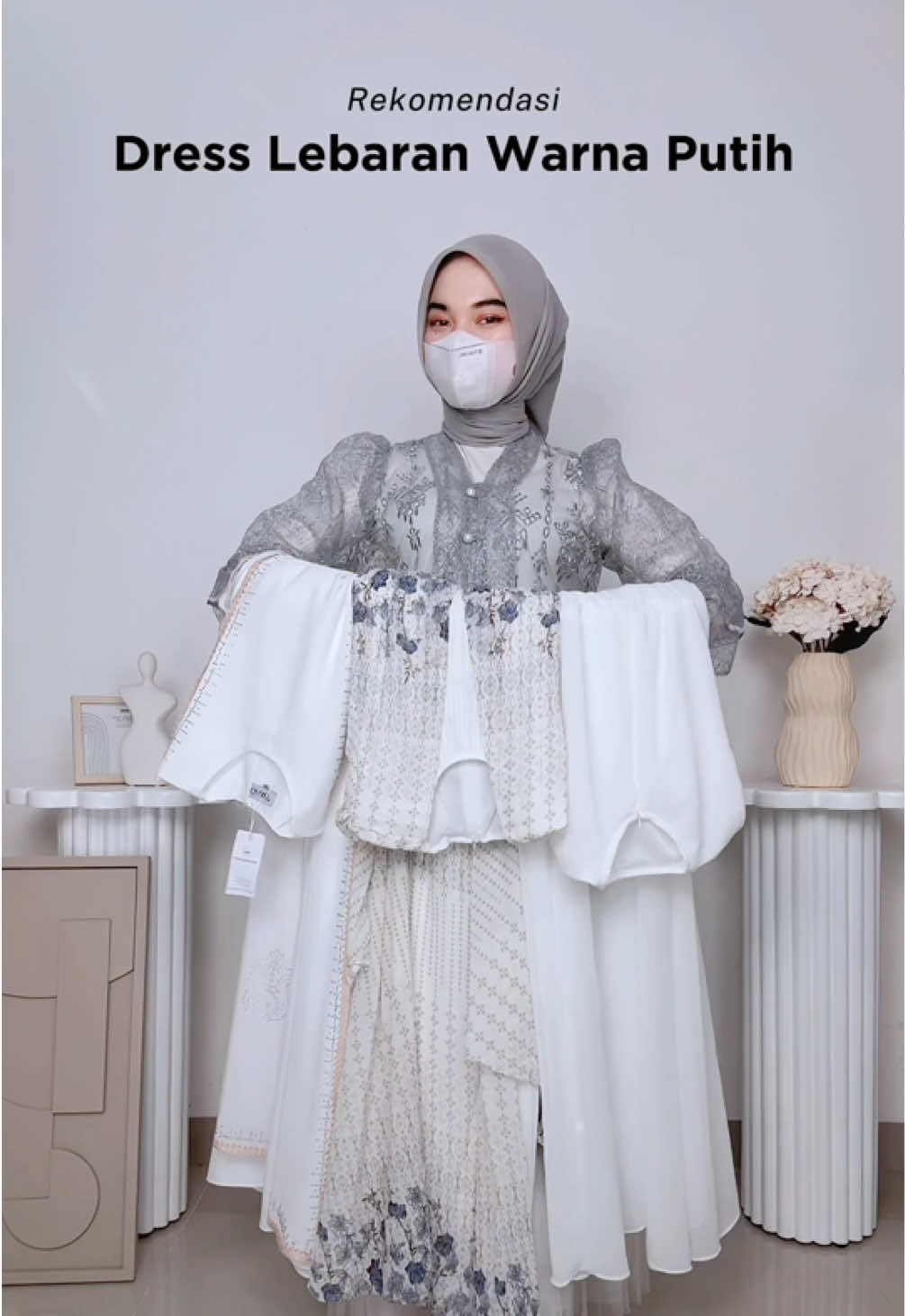 Rekomendasi dress lebaran warna putih #fyp #ootdhijab #dresslebaran