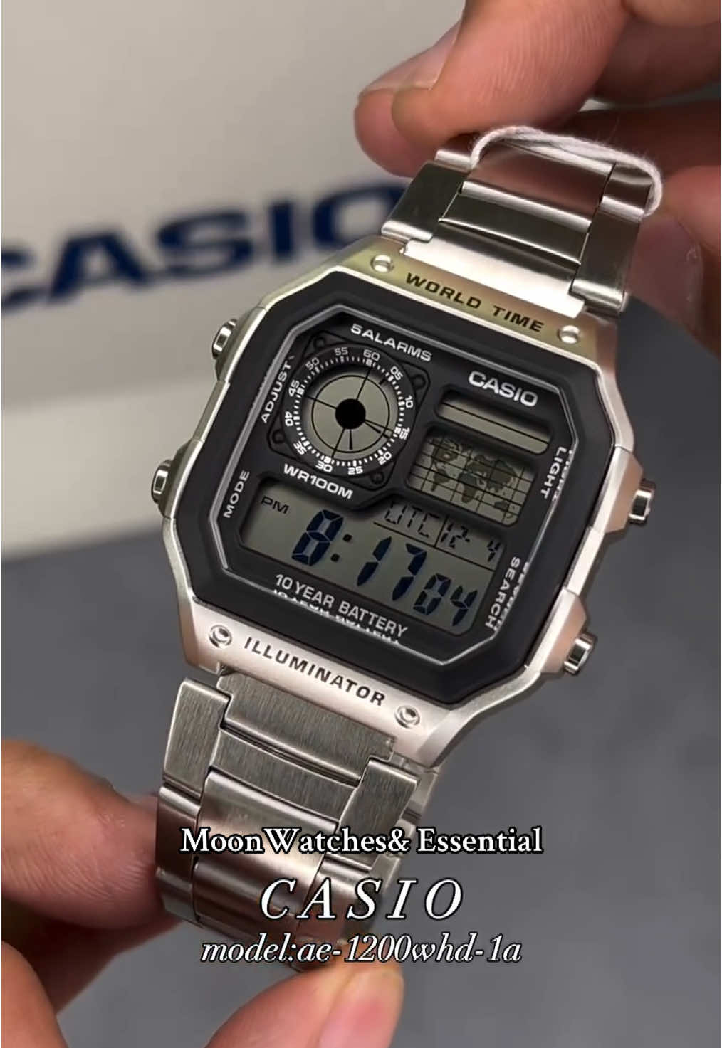 CASIO Illuminator DigitalWatch #AE1200WHD-1AV 10-YEAR BATTERY LIFE • 1/100-second stopwatch • World map for World Time • 5 alarms • LED light • 100-meter water resistance #casio #originalcasio #casiophil #ae1200whd #casiowatch #watchforsale #casioilluminator #fyp #fypage #trend #foryoupage #foryou #casioilluminator #fyp 