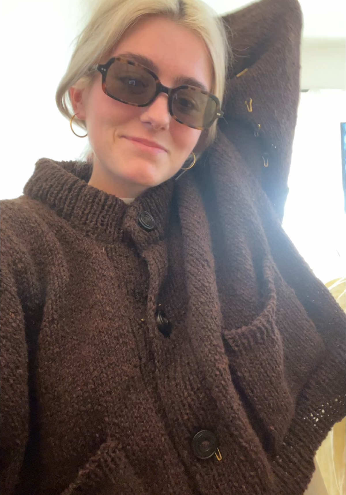 why buy a babaá when you can design and knit one yourself!!! #knit #babaasweater #babaano23🪿🤎 now she’s off to the blocking board