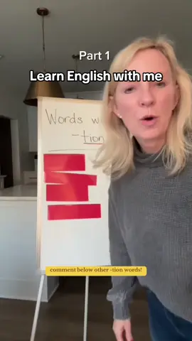 Let’s learn English vocabulary with -tion suffix. ⭐️The BEST way to learn English vocabulary is to group words with similar sounds. ⭐️ Practice saying these words with -tion suffix and now you will be able to say other -tion words! ✅FOLLOW for more English vocabulary lessons. ✅SHARE with a friend who is an English learner. ✅ COMMENT other -tion words ⬇️ below. #learnontiktok #learnenglishdaily #vocabulary #teachingontiktok #teachersoftiktok 