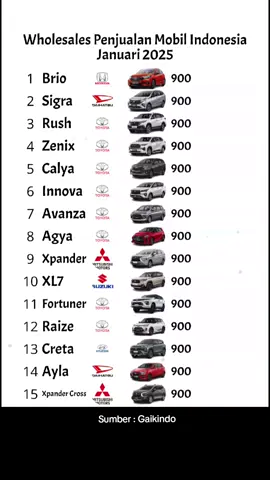 Wholesales Penjualan Mobil diindonesia Januari 2025 #hondabrio #innova #avanza #rush #toyota #honda 