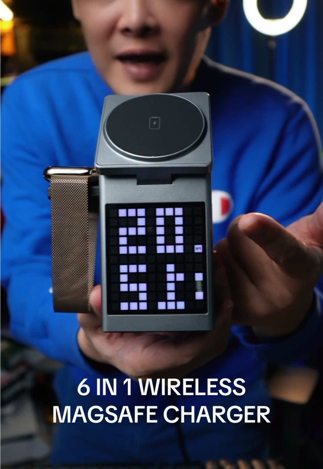 6 IN 1 WIRELESS CHARGER MAGSAFE WIRELESS CHARGE iPhone Apple Watch AirPods soap ada digital display, Bluetooth speaker ada jam dengan alarm clock #wirelesscharger #chargerwireless #magsafecharger #bluetoothspeaker #speakerbluetooth #chargerwireless 