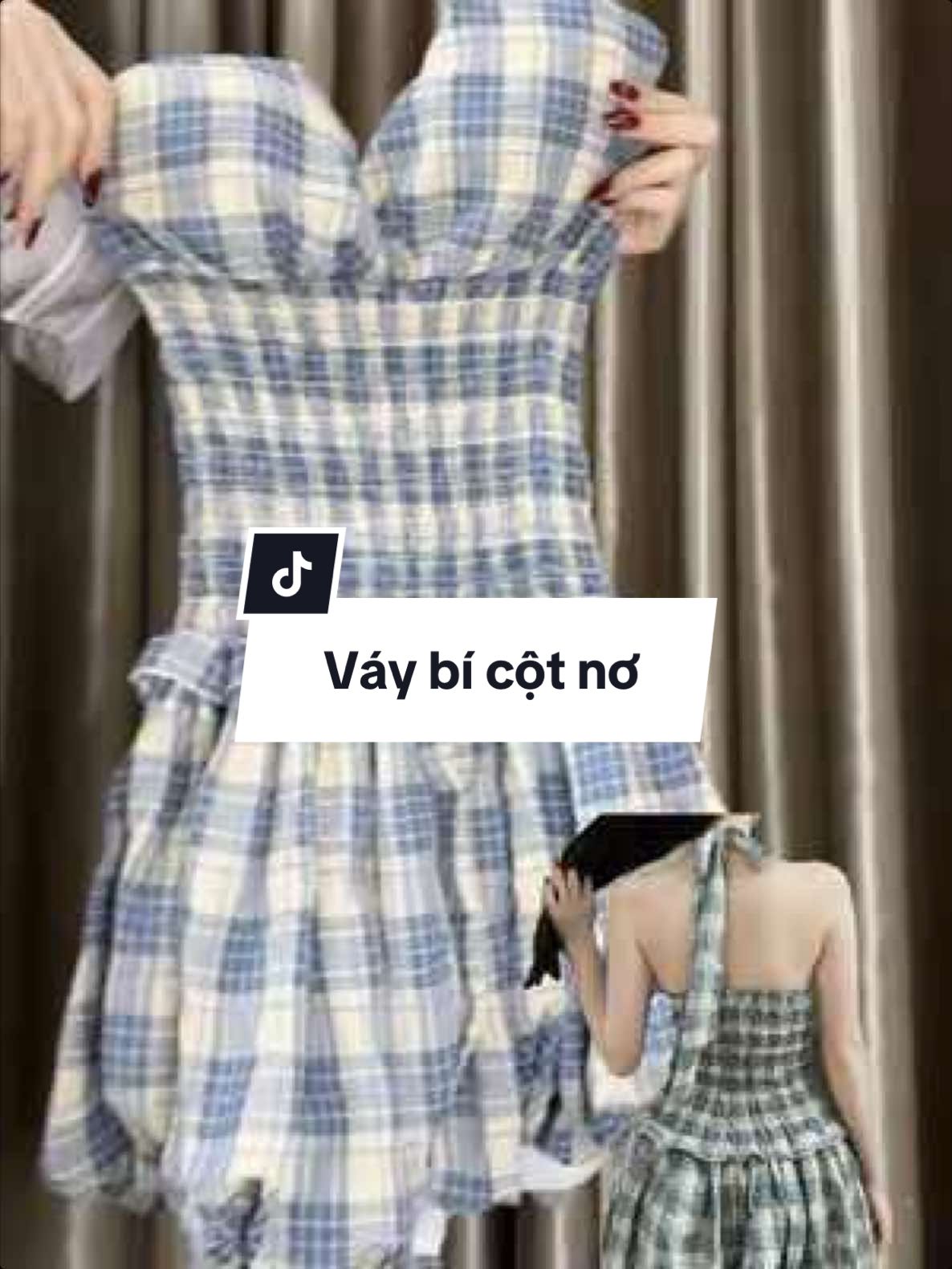 Đầm cổ yếm hở lưng cột nơ, bí phồng caro xanh kem, mẫu mới mùa này các c nhanh tay hốt lẹ nha 💃🏻 #đầmcaro #đầmbí #CapCut #thoitrangnu 