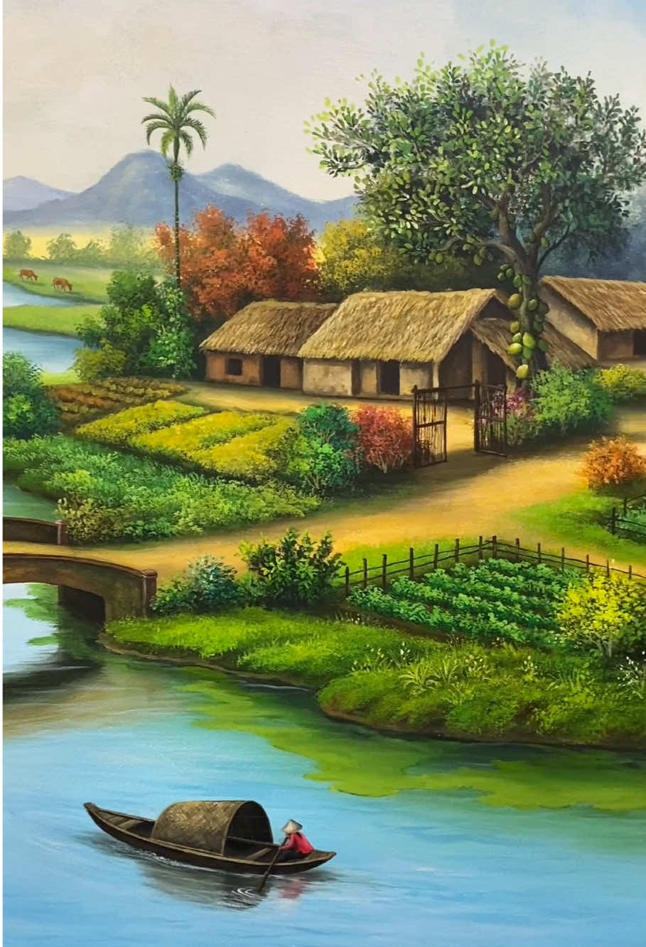 Tranh phong cảnh quê hương, cây đa, giếng nước, sân đình 2025 #vetranh #art #painting  @Hường Đỗ✅ 